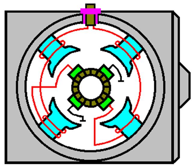 励磁绕组数量与磁极相配,铜条绕制.
